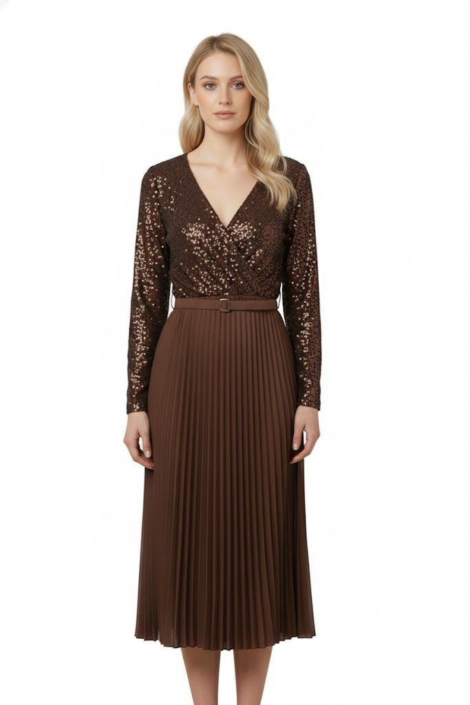 Maxi πλισέ φόρεμα με παγιέτα